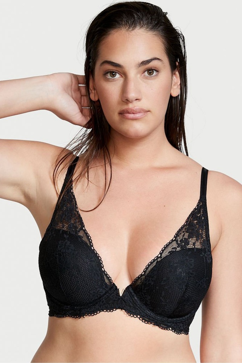 Victoria\'s Secret Love Cloud Encaje Half Pad Plunge Bra Negras | 089724ZDX