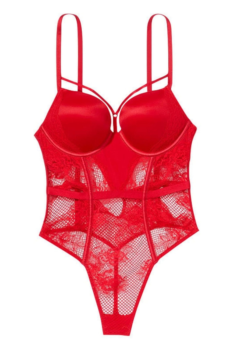 Victoria's Secret Luxe Lingerie Fishnet Bombshell Bodysuit Rojas | 346918ATQ