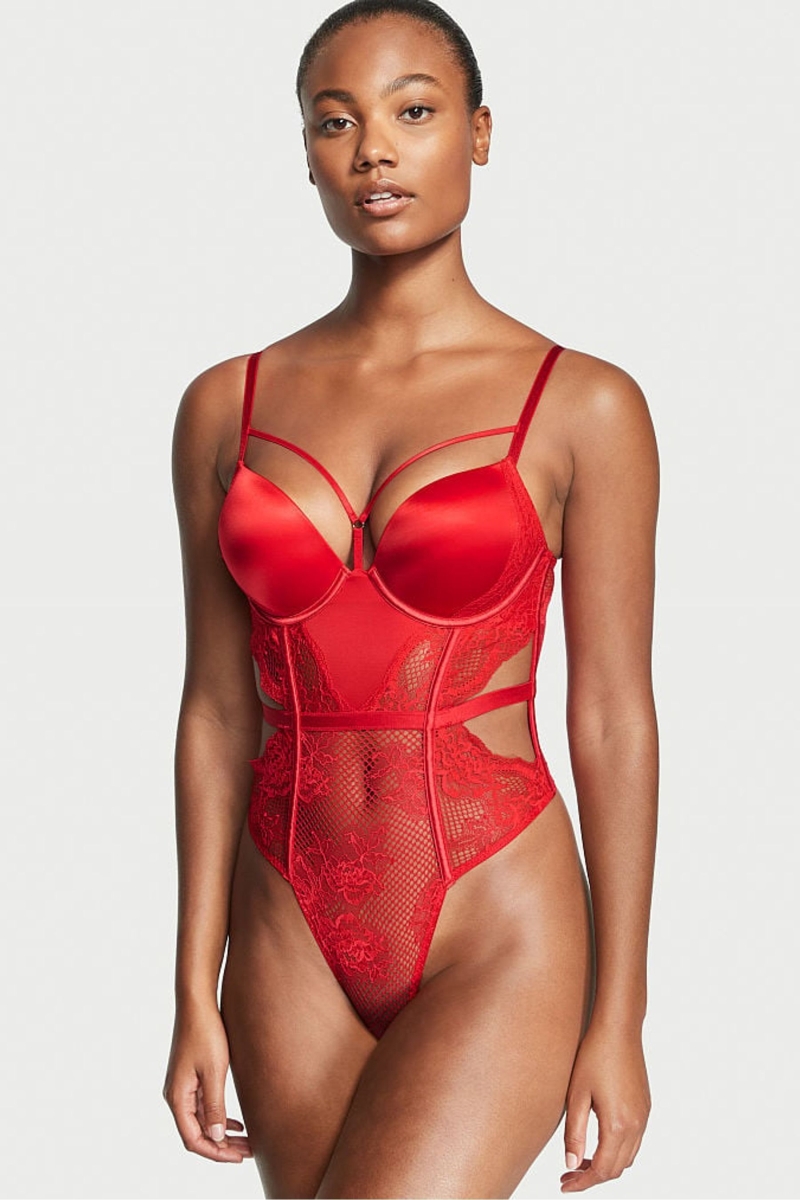 Victoria\'s Secret Luxe Lingerie Fishnet Bombshell Bodysuit Rojas | 346918ATQ