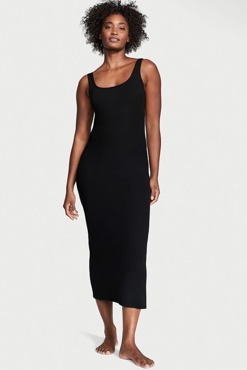 Victoria\'s Secret Modal Acanalado Long Slip Vestido Negras | 027649PBV