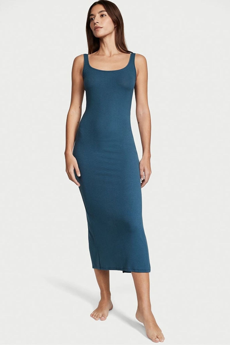 Victoria\'s Secret Modal Acanalado Long Slip Vestido Azules | 428715CZG