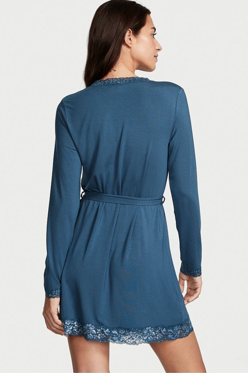 Victoria's Secret Modal Encaje Trim Robe Azules | 695342YRP