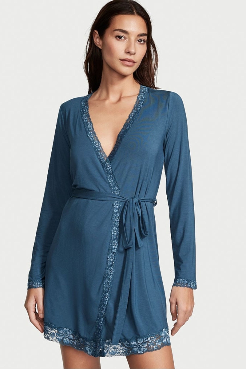 Victoria\'s Secret Modal Encaje Trim Robe Azules | 695342YRP