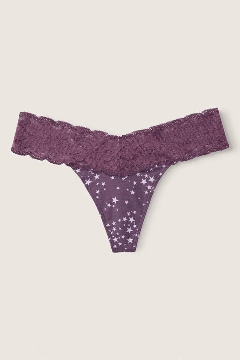 Victoria\'s Secret No-Show Everyday Encaje Trim Tanga Panties Mauve Quartz Stars | 408215WDG