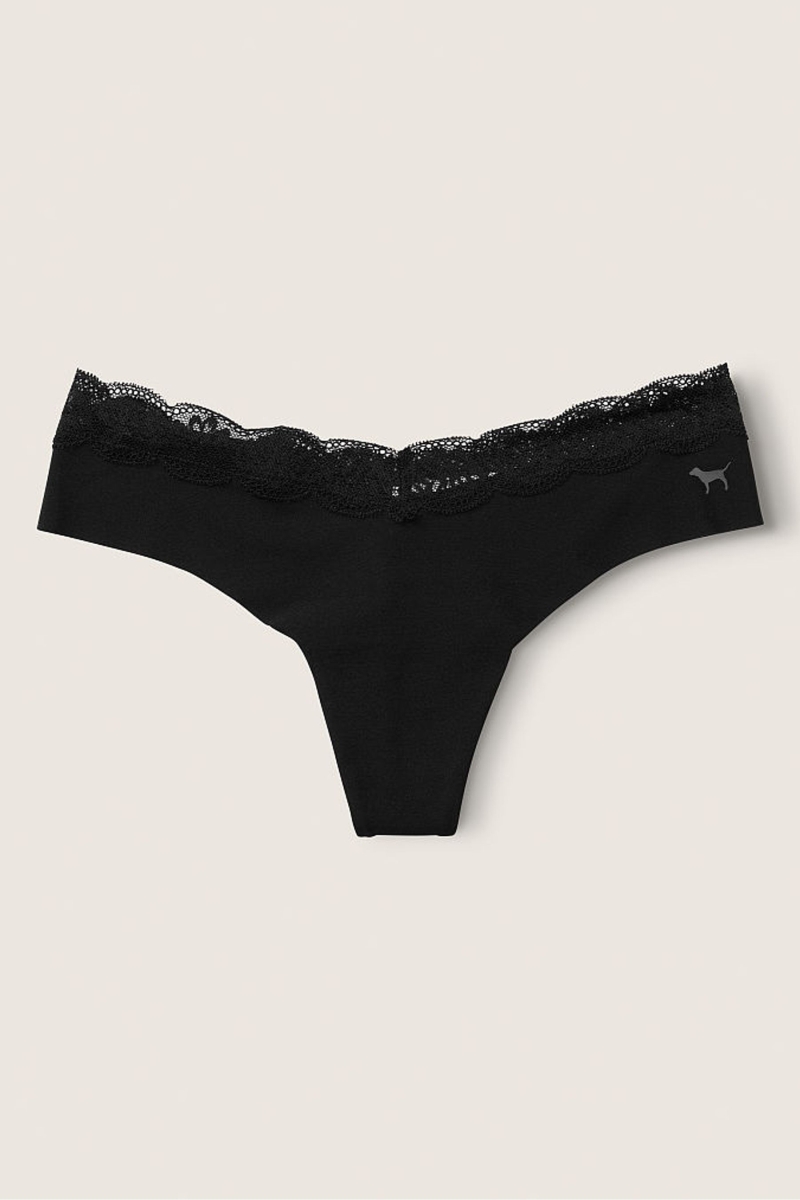 Victoria\'s Secret No-Show No Show Encaje Trim Tanga Panties Negras | 061945NFE