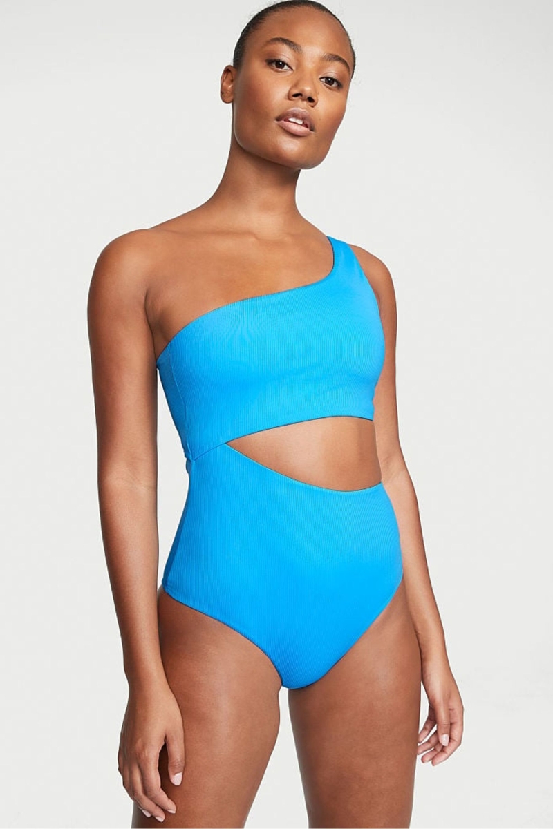 Victoria\'s Secret One Shoulder Swimsuit Azules | 831092NIP