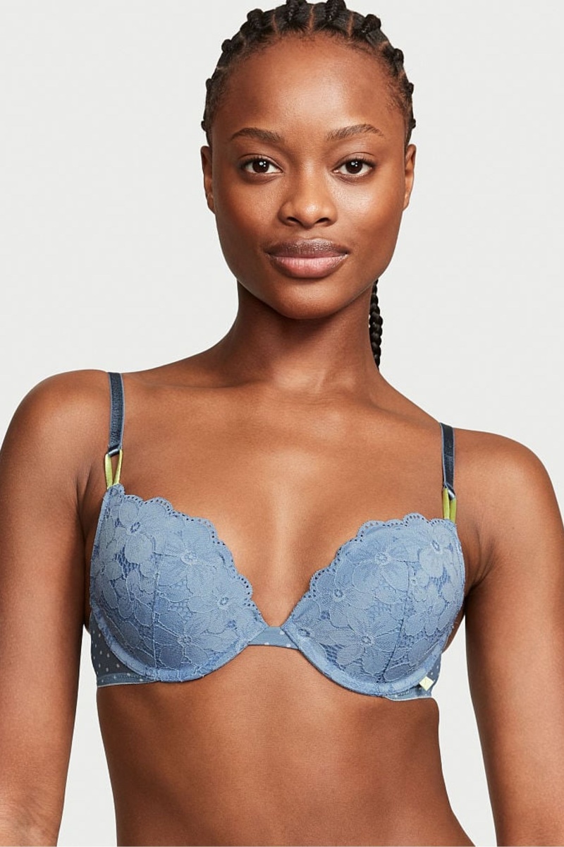 Victoria\'s Secret Push Up Encaje Bra Azules | 382196TZD