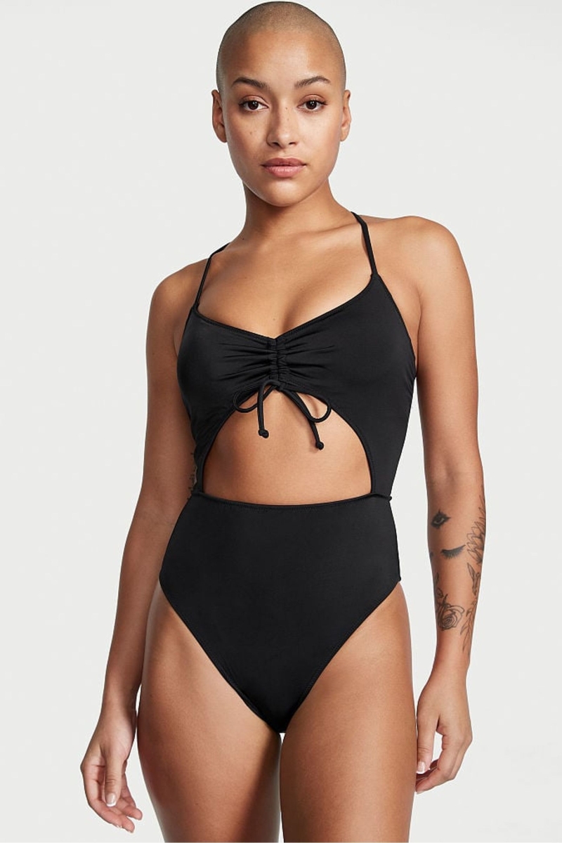 Victoria\'s Secret Ruched Shine Cut Out One Piece Swimsuit Negras | 758236SIG