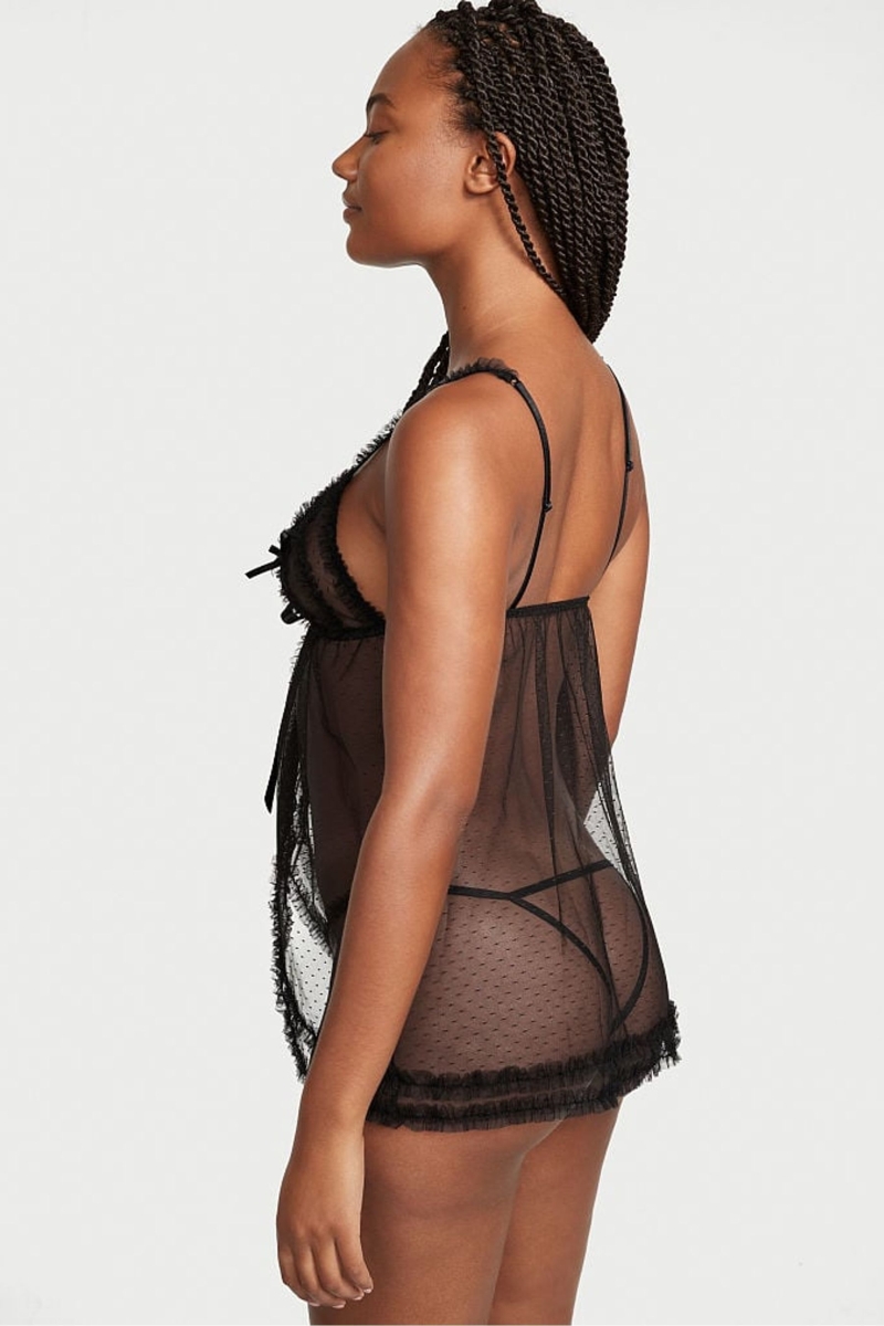 Victoria's Secret Ruffle Peekaboo Babydoll Negras | 650981DJQ