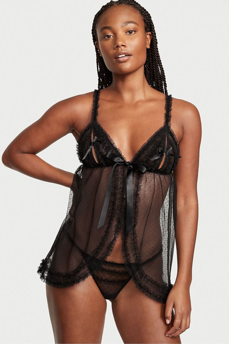 Victoria\'s Secret Ruffle Peekaboo Babydoll Negras | 650981DJQ