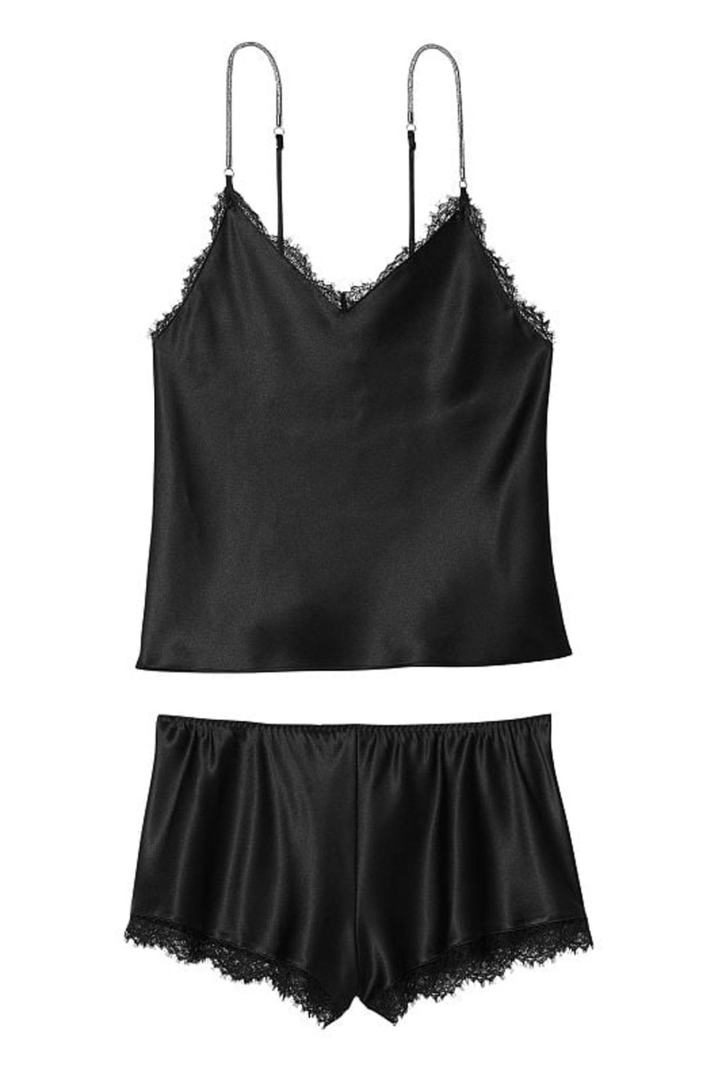 Victoria's Secret Satin Encaje Back Cami Set Negras | 692413GMY