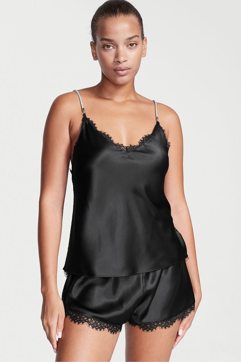 Victoria\'s Secret Satin Encaje Back Cami Set Negras | 692413GMY