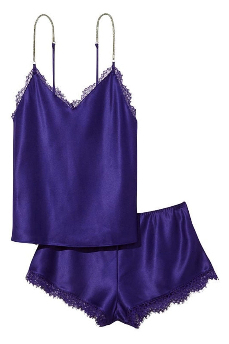 Victoria's Secret Satin Encaje Back Cami Set Night Ocean | 769281WDY