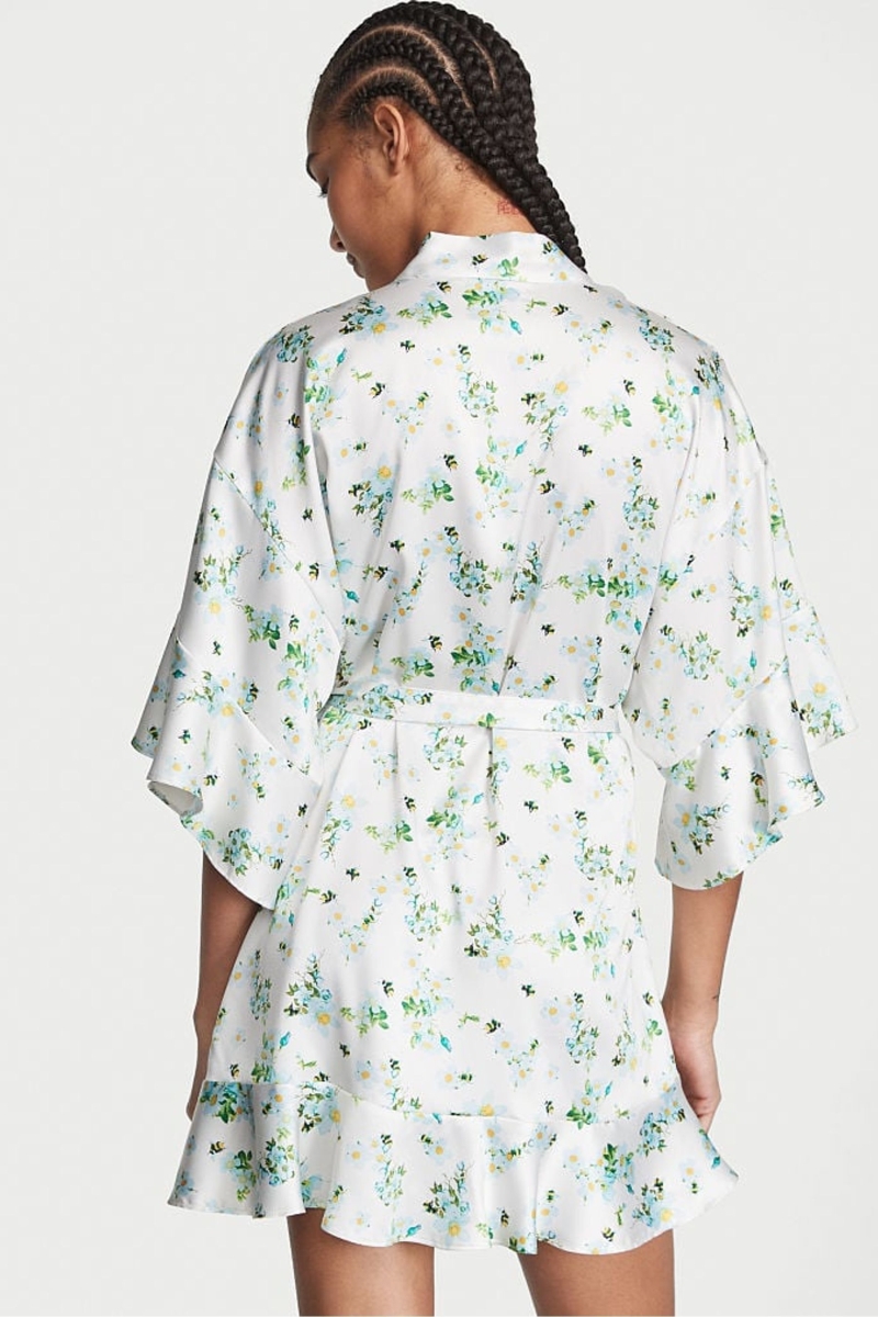 Victoria's Secret Satin Flounce Robe Honeybee Floral Print | 079235JEF