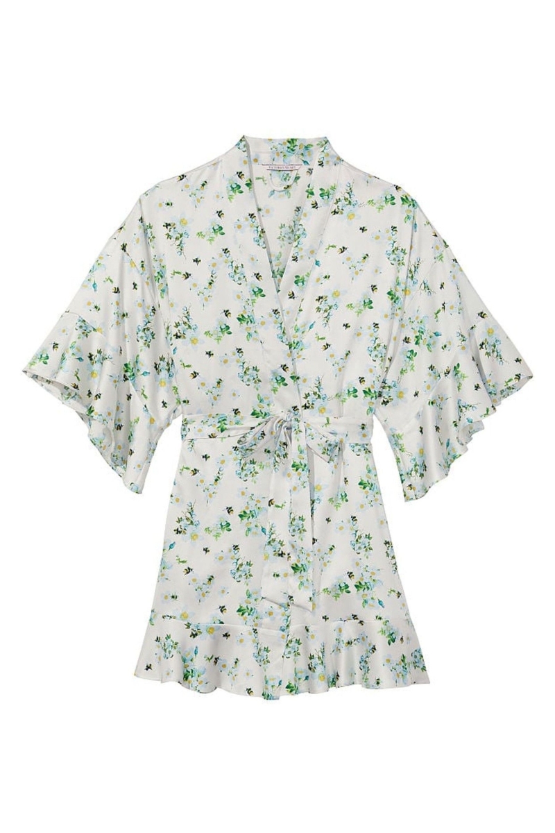 Victoria's Secret Satin Flounce Robe Honeybee Floral Print | 079235JEF