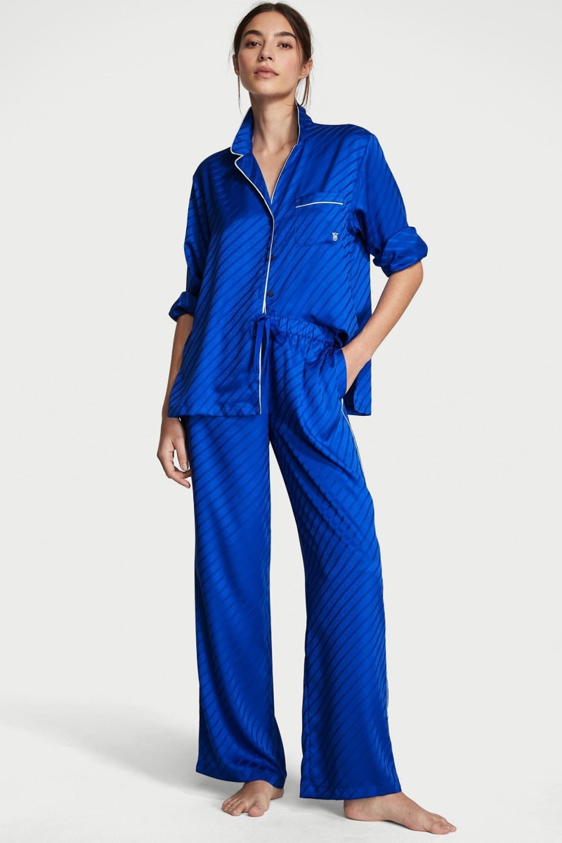 Victoria\'s Secret Satin Long Pyjamas Azules | 831497UNR