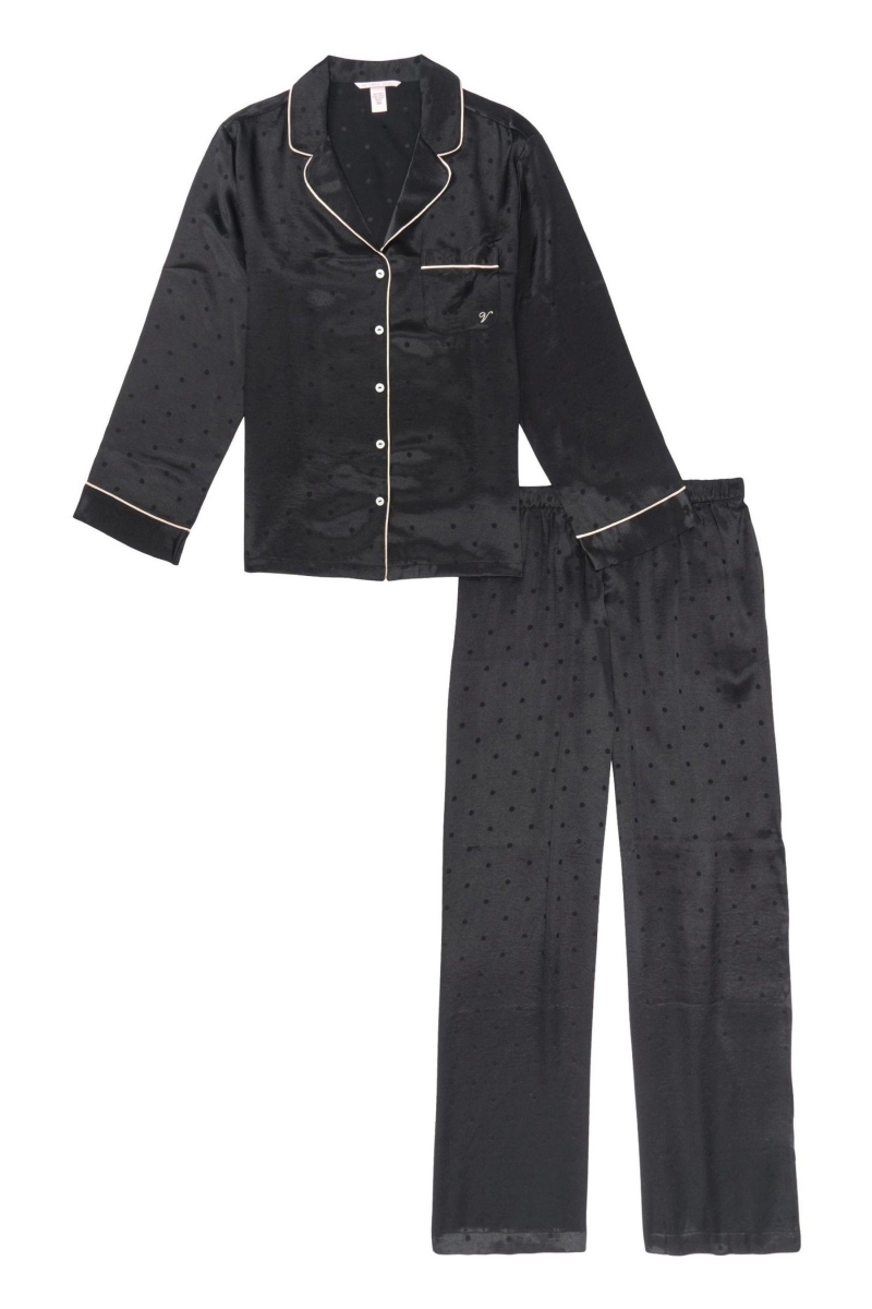 Victoria\'s Secret Satin Long Pyjamas Negras | 641503OQM