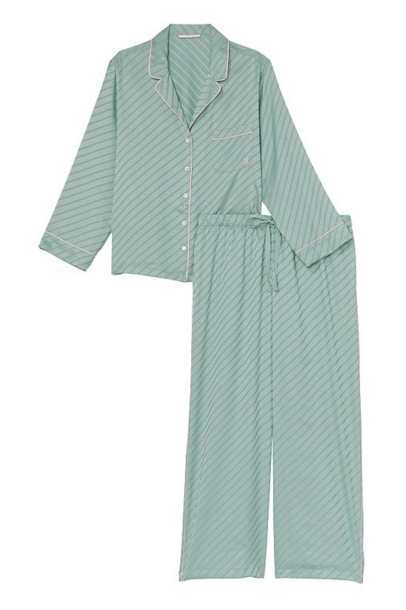 Victoria's Secret Satin Long Pyjamas Verde | 297148EBP