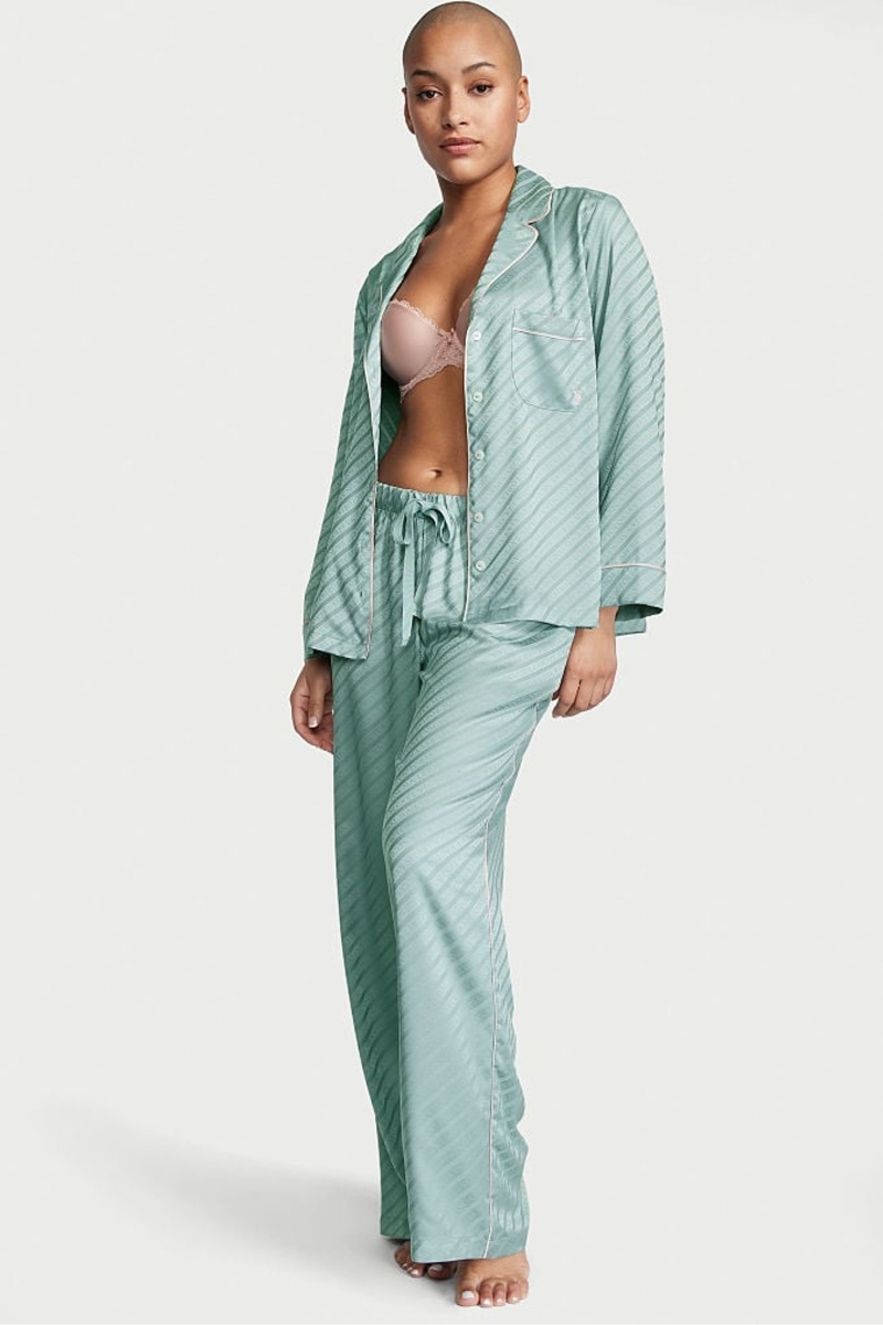 Victoria\'s Secret Satin Long Pyjamas Verde | 297148EBP