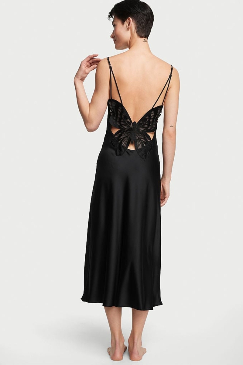 Victoria's Secret Satin Midi Slip Negras | 905137SVK