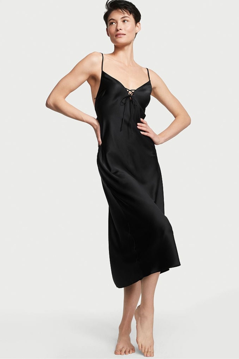 Victoria\'s Secret Satin Midi Slip Negras | 905137SVK