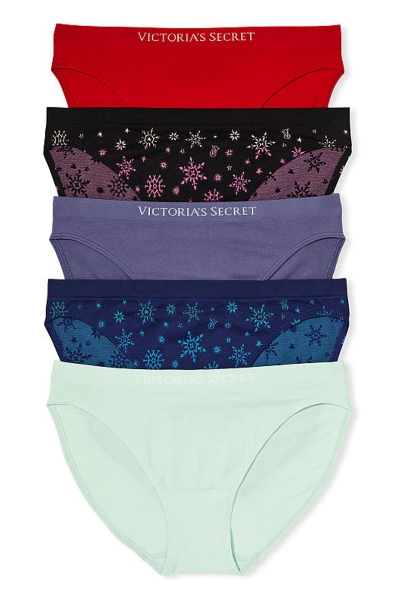 Victoria\'s Secret Seamless Bikini Panties 5 Pack Red/Blue/Purple/Black/Green | 745182RTC