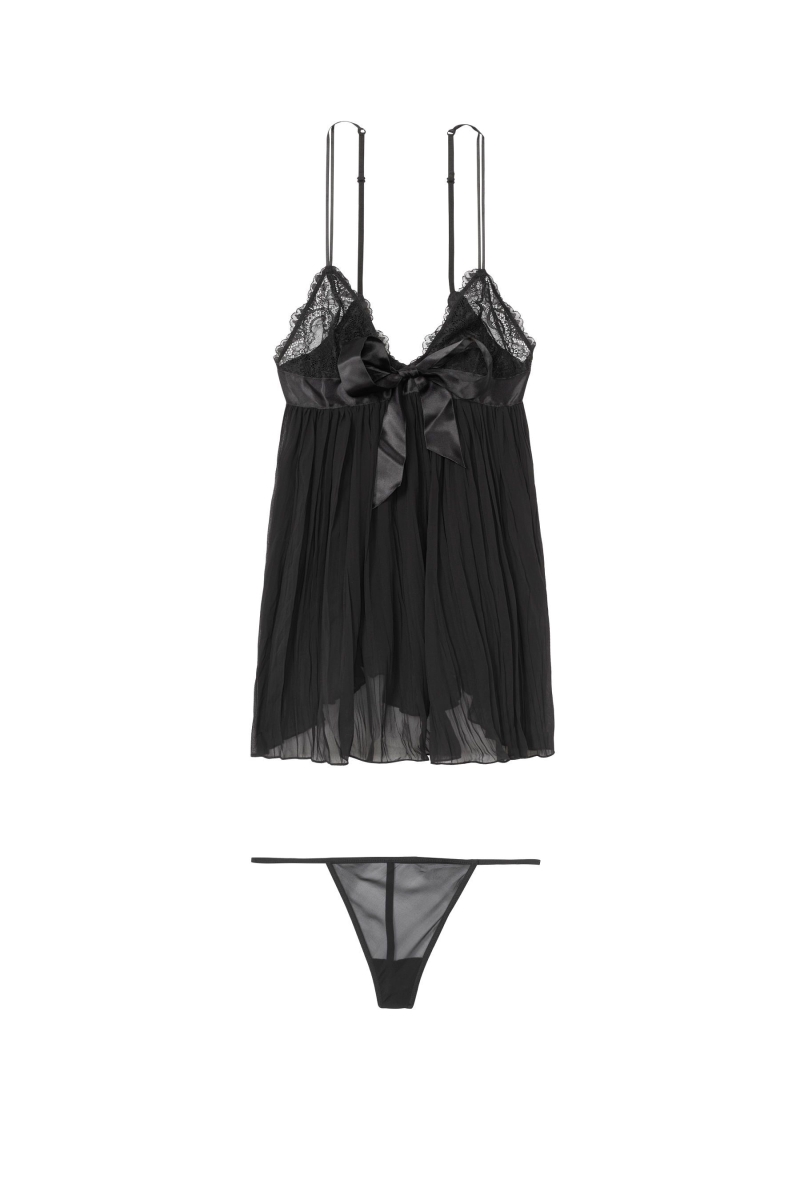 Victoria's Secret Sheer Plisado Babydoll Negras | 637814LDX