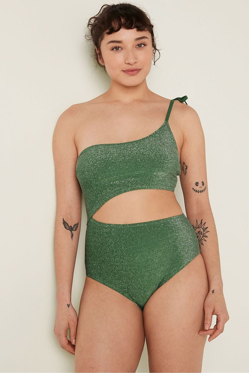 Victoria\'s Secret Shimmer One Shoulder Swimsuit Verde | 534208BUW