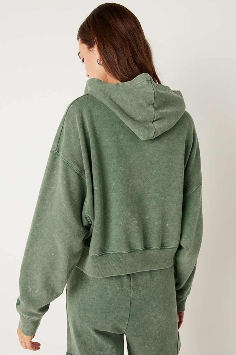 Victoria's Secret Shine Crop Long Sleeve Hoodie Verde Azules | 601425JDX