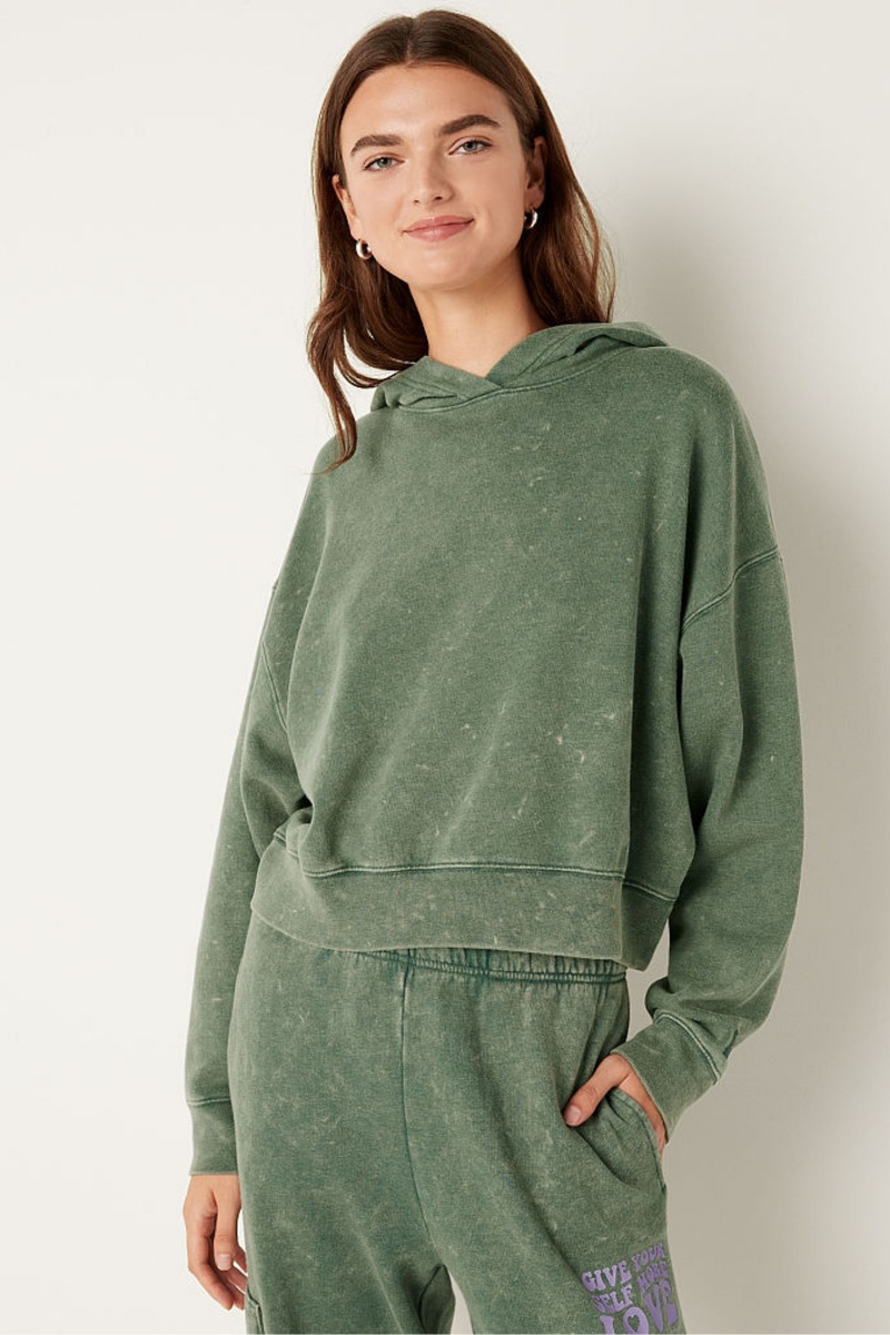 Victoria\'s Secret Shine Crop Long Sleeve Hoodie Verde Azules | 601425JDX