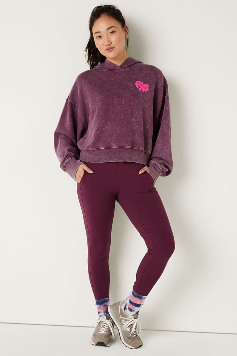 Victoria's Secret Shine Crop Long Sleeve Hoodie Burdeos Rojas | 930486JIA