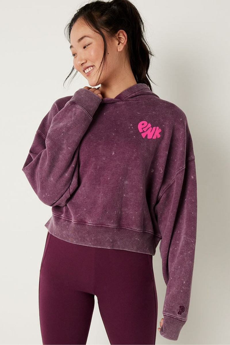 Victoria\'s Secret Shine Crop Long Sleeve Hoodie Burdeos Rojas | 930486JIA