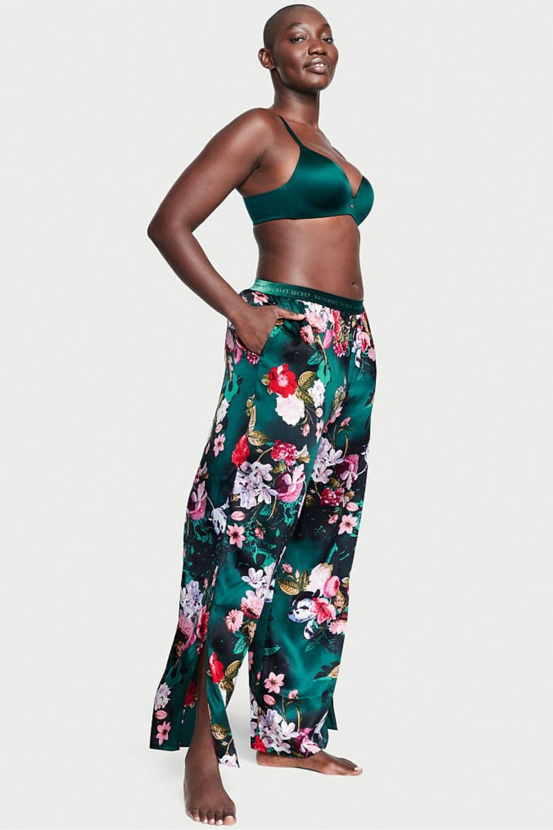 Victoria\'s Secret Silk Floral Pyjama Bottoms Verde | 841270ZEC