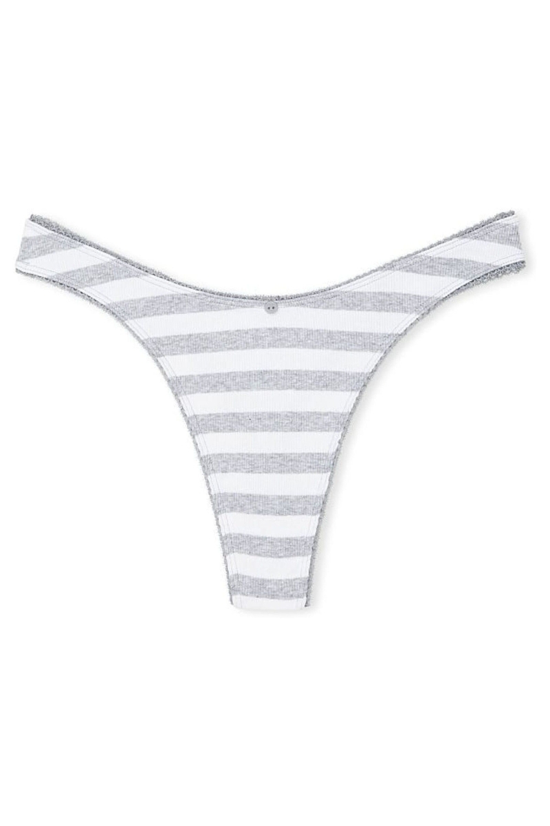 Victoria's Secret Stretch Algodon Acanalado Algodon High Leg Tanga Panties Gris | 486095UBL