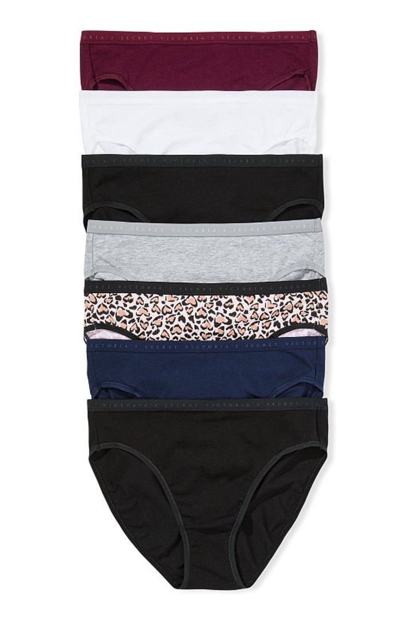 Victoria\'s Secret Stretch Algodon Algodon Bikini Panties 7 Pack Black/White/Blue/Grey/Purple/Leopard | 036418YNE