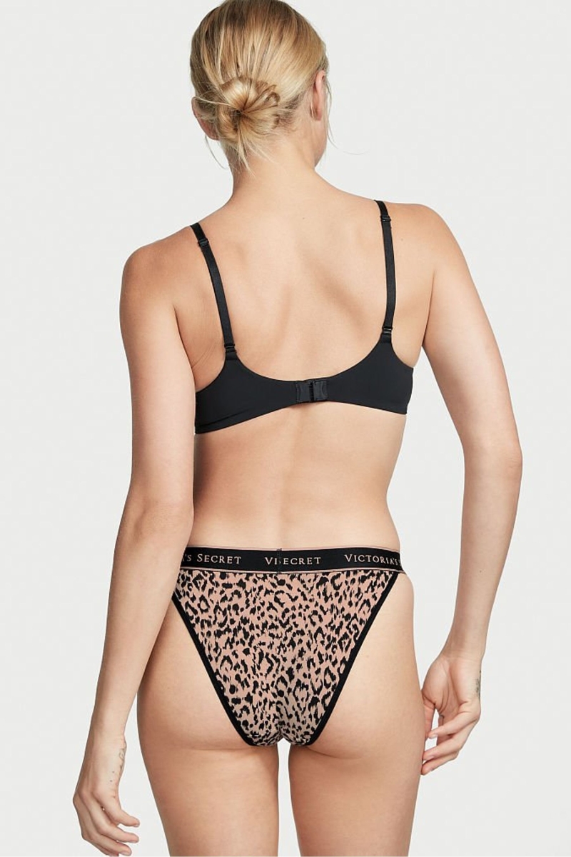 Victoria's Secret Stretch Algodon Algodon Logo Tanga Panties Leopardo | 084573AKD