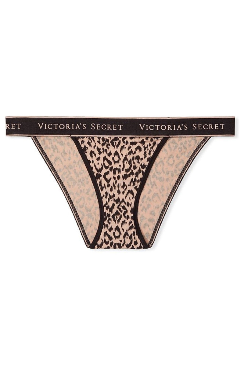 Victoria's Secret Stretch Algodon Algodon Logo Tanga Panties Leopardo | 084573AKD