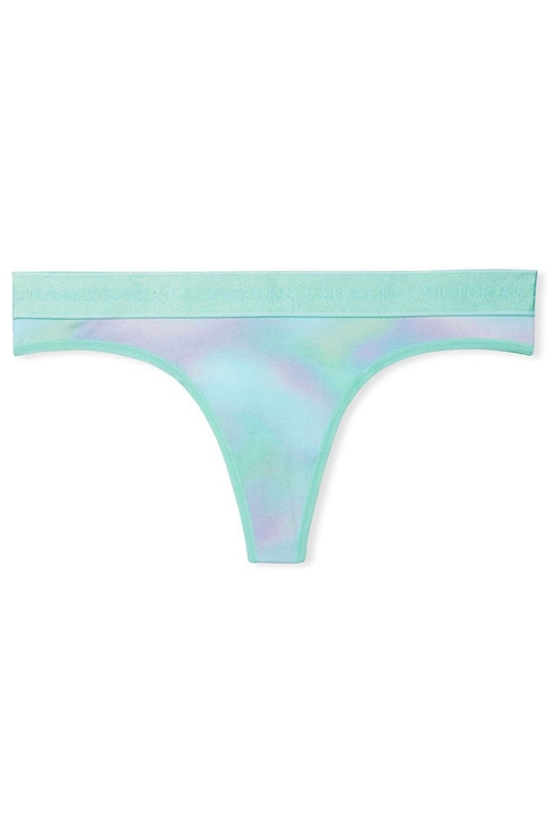 Victoria's Secret Stretch Algodon Algodon Logo Tanga Panties Negras | 086549QNI