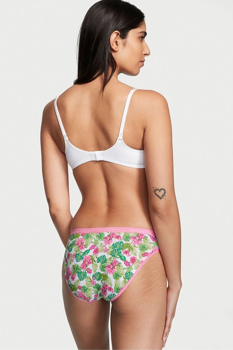 Victoria's Secret Stretch Algodon Algodon Bikini Panties Whtie Tropical Oasis | 164398ZXL