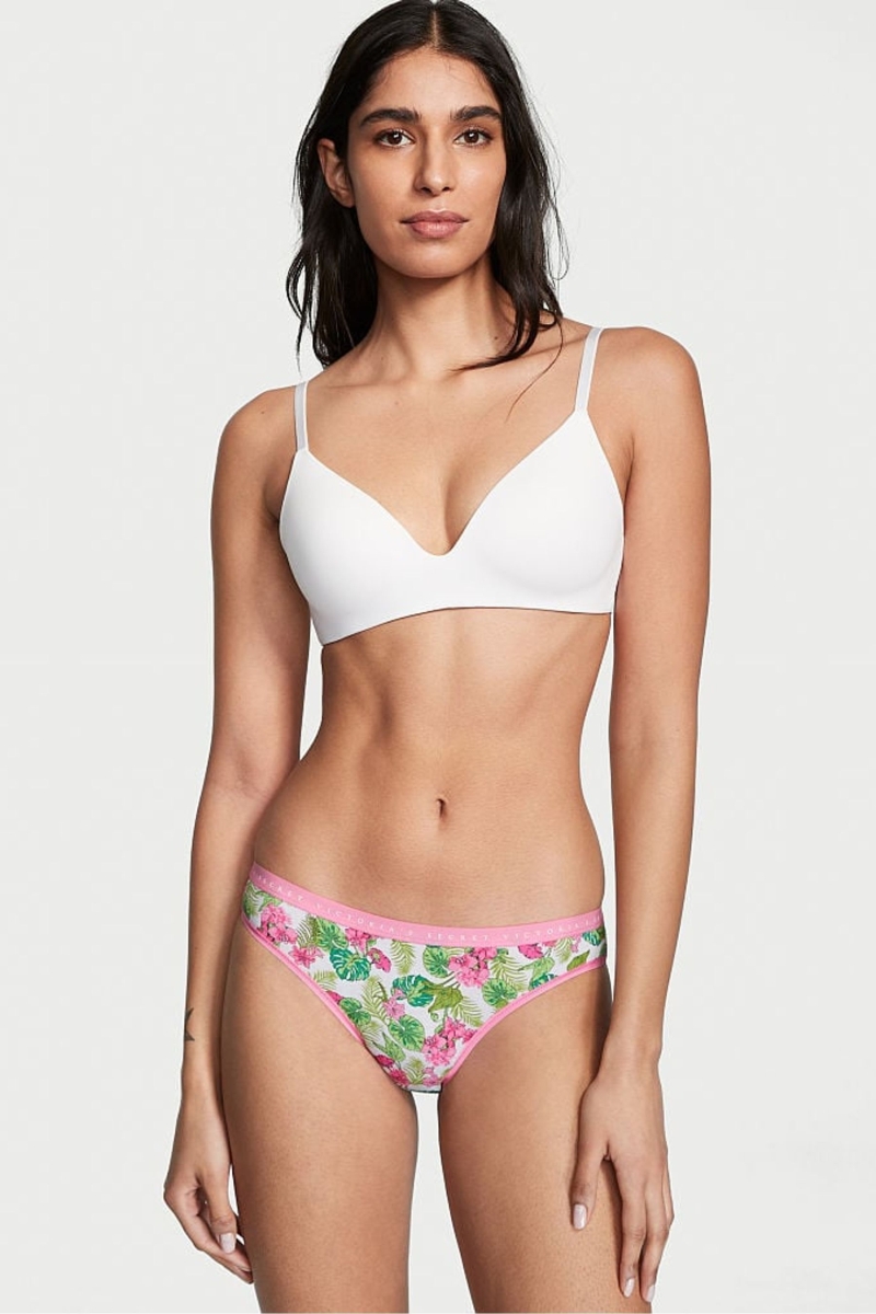 Victoria\'s Secret Stretch Algodon Algodon Bikini Panties Whtie Tropical Oasis | 164398ZXL