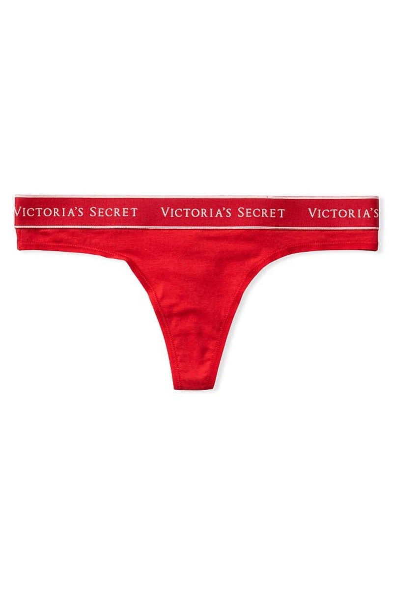 Victoria's Secret Stretch Algodon Algodon Logo Tanga Panties Rojas | 215476BHF