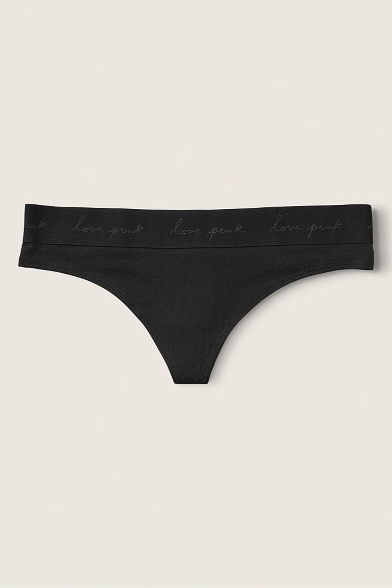 Victoria\'s Secret Stretch Algodon Algodon Logo Tanga Panties Negras | 269145FXI