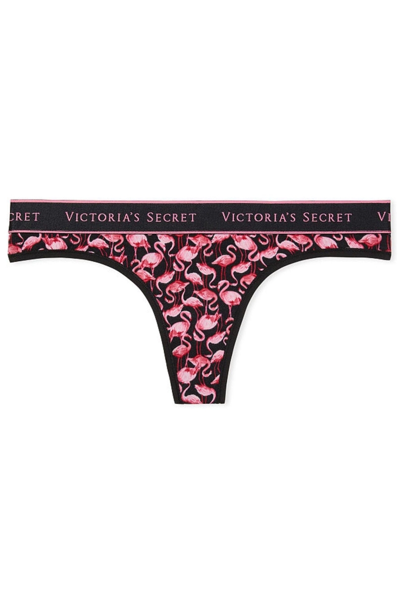 Victoria's Secret Stretch Algodon Algodon Logo Tanga Panties Negras | 361290MVP