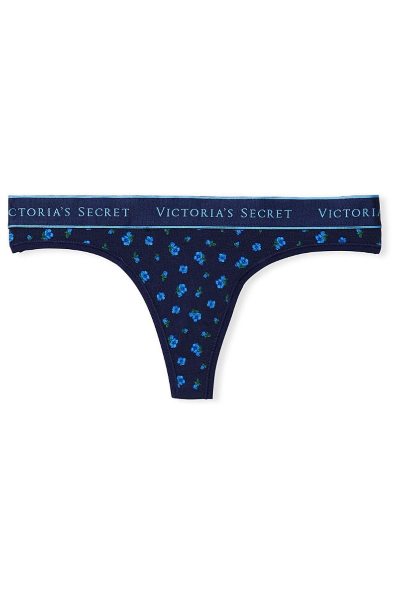 Victoria's Secret Stretch Algodon Algodon Logo Tanga Panties Negras | 518403OMT