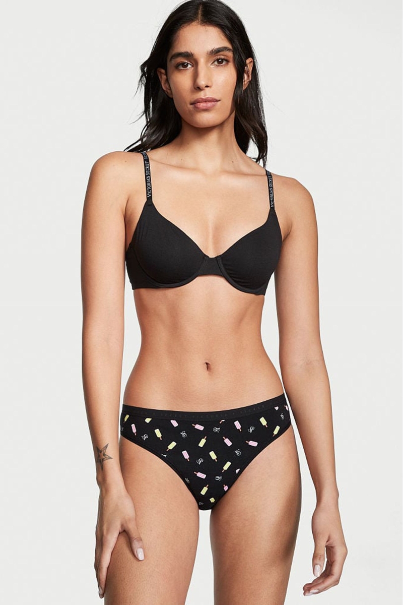 Victoria\'s Secret Stretch Algodon Algodon Bikini Panties Negras | 620748ZRN