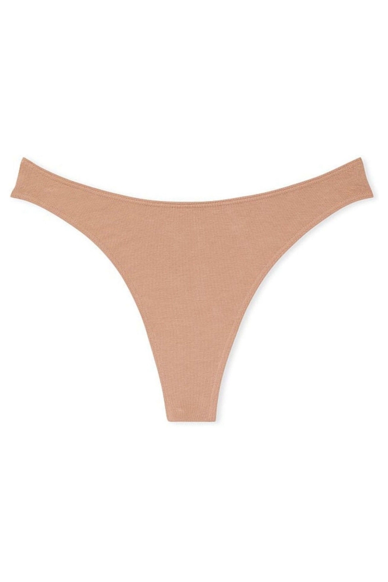 Victoria's Secret Stretch Algodon Algodon High Leg Tanga Panties Sweet Praline Nude | 790243BSD