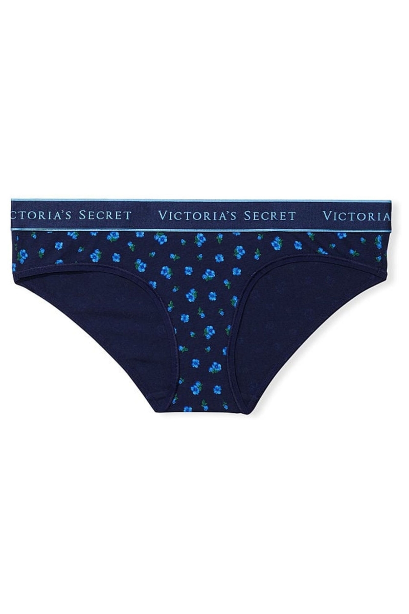 Victoria's Secret Stretch Algodon Algodon Logo Hipster Panties Azul Marino Azules | 843926YJV