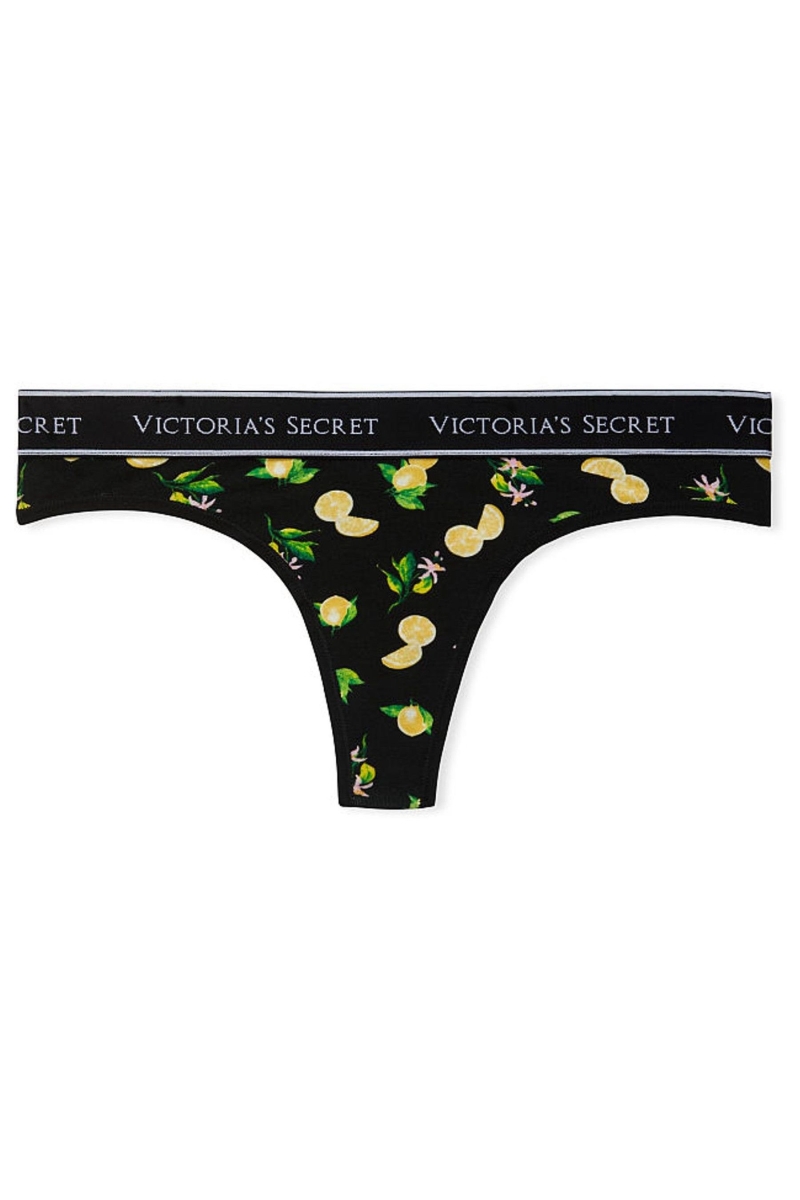 Victoria's Secret Stretch Algodon Algodon Logo Tanga Panties Negras | 942871WOP