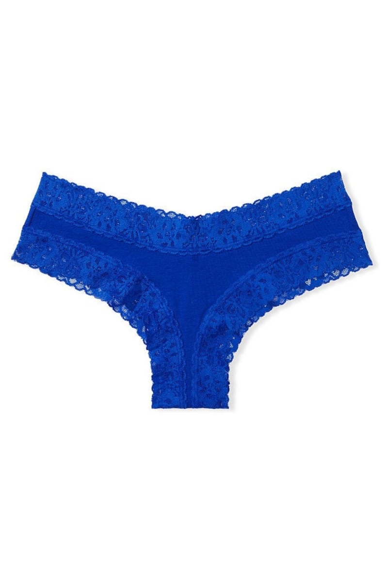 Victoria's Secret Stretch Algodon Encaje Cintura Algodon Cheeky Panties Azules | 413907POW