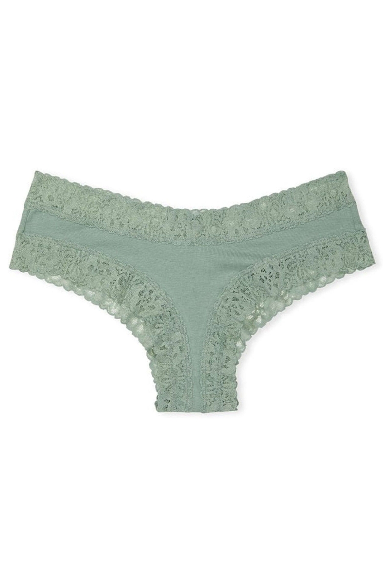 Victoria's Secret Stretch Algodon Encaje Cintura Algodon Cheeky Panties Verde | 745962FTW